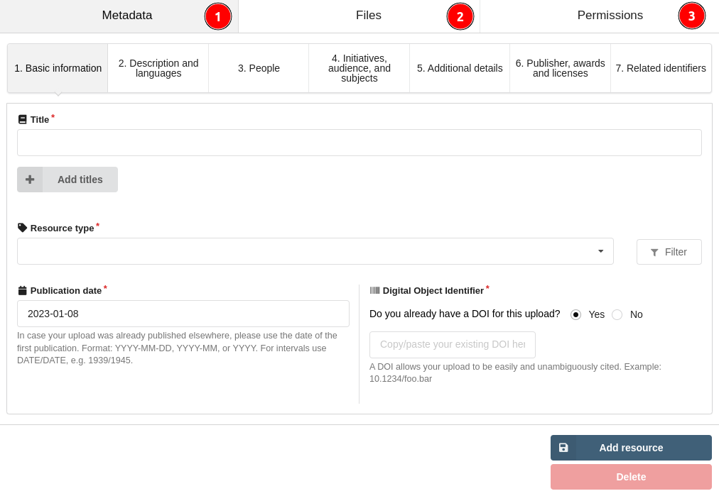 Knowledge Resources creation window sections