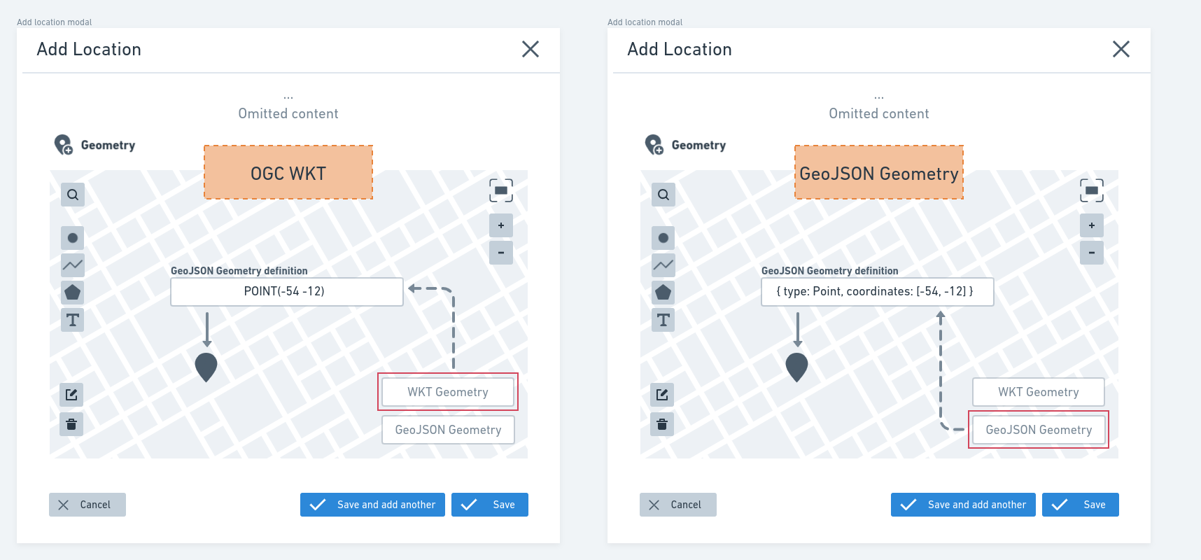 Geospatial metadata previewer - Geometry WKT and GeoJSON input fields